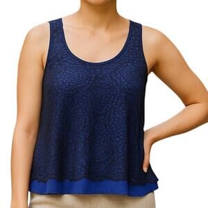 Lucca Couture Blue & Black Lace Overlay Back Zip Cropped Tank Size Medium